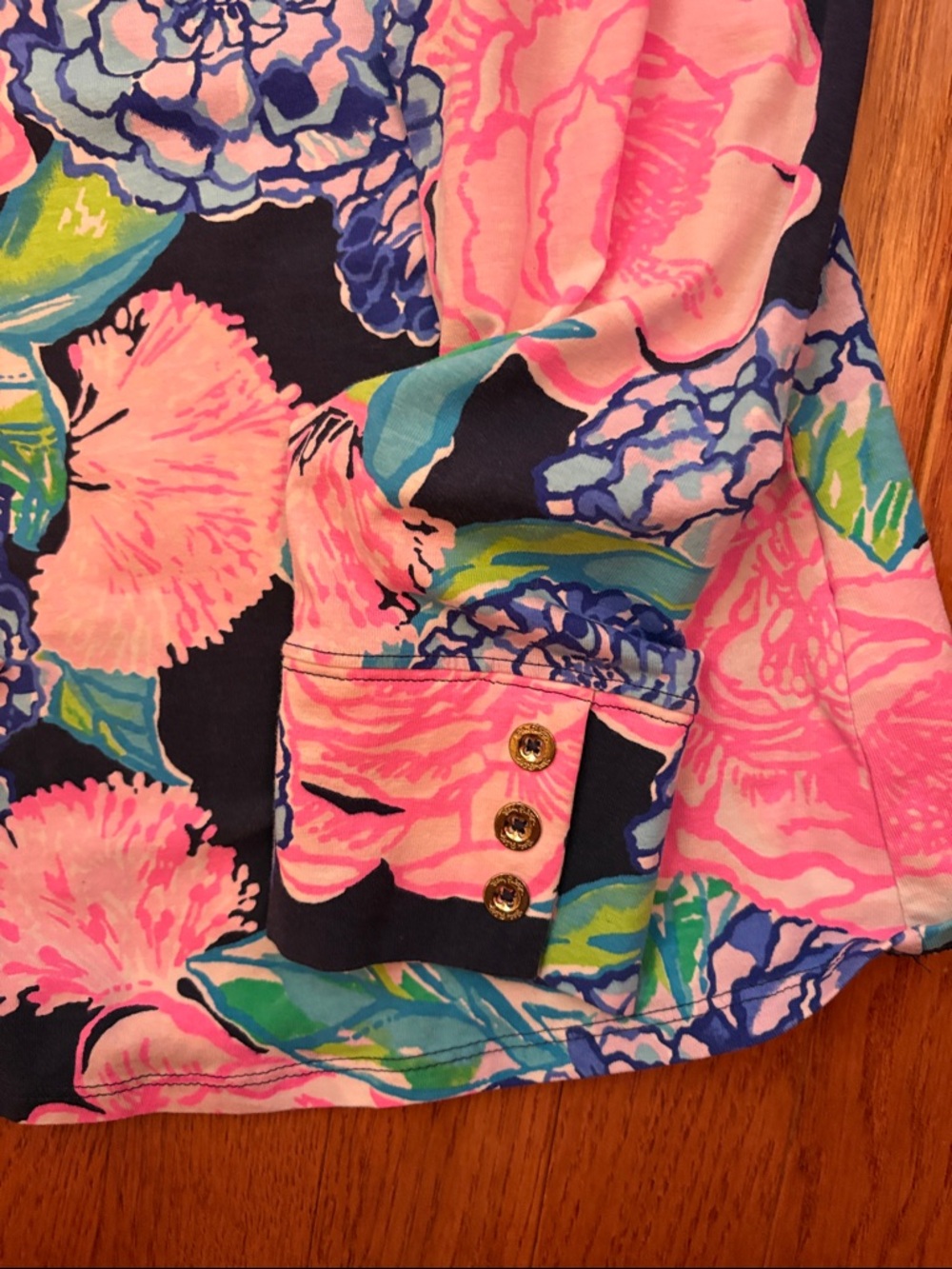 Lilly Pulitzer Navy Pink Blue Floral Long Sleeve Tee - Picture 4 of 6